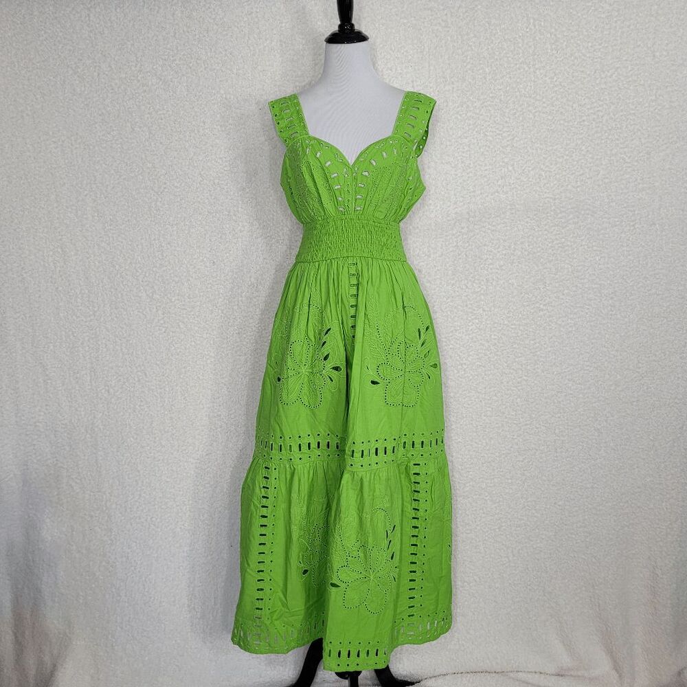 Rails Neon Green Eyelet Tiered Midi Dress